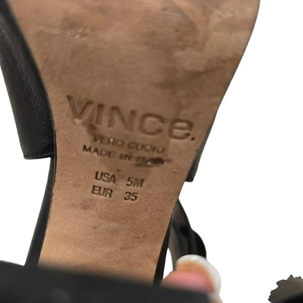 Vince Addie Heels Women's 5 M Black Leather High Heel Open Peep Toe Party Preppy